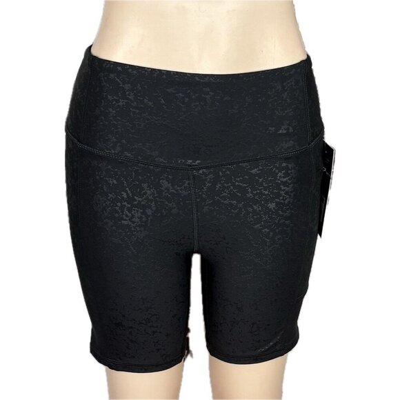 Marika L Black Emboss High Waistband Side Zip Cell Pocket Dry Wik Bike Shorts - Picture 2 of 6